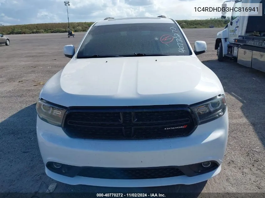 2017 Dodge Durango Gt Rwd VIN: 1C4RDHDG3HC816941 Lot: 40770272