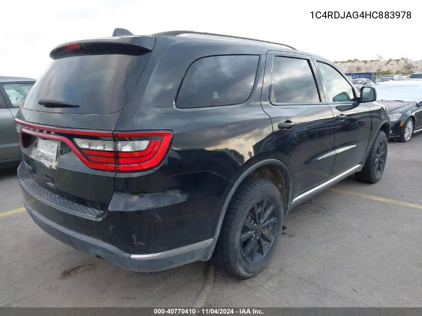 2017 Dodge Durango Sxt Awd VIN: 1C4RDJAG4HC883978 Lot: 40770410