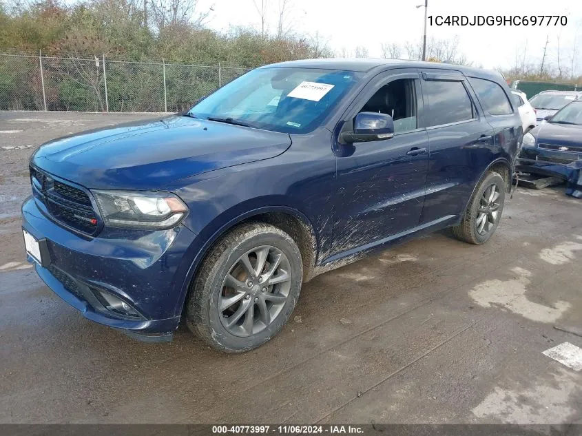 2017 Dodge Durango Gt Awd VIN: 1C4RDJDG9HC697770 Lot: 40773997