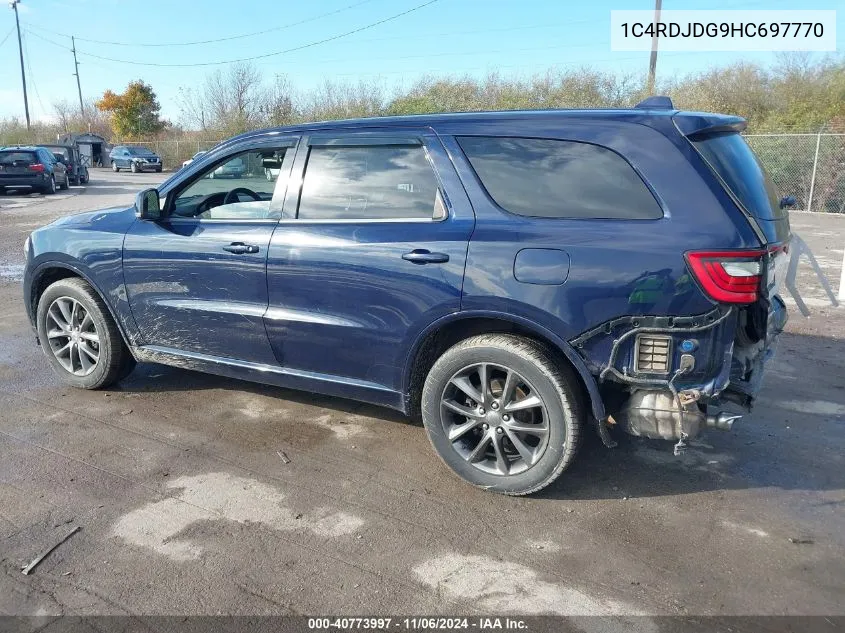 2017 Dodge Durango Gt Awd VIN: 1C4RDJDG9HC697770 Lot: 40773997