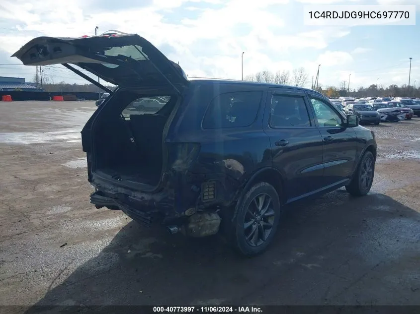 2017 Dodge Durango Gt Awd VIN: 1C4RDJDG9HC697770 Lot: 40773997