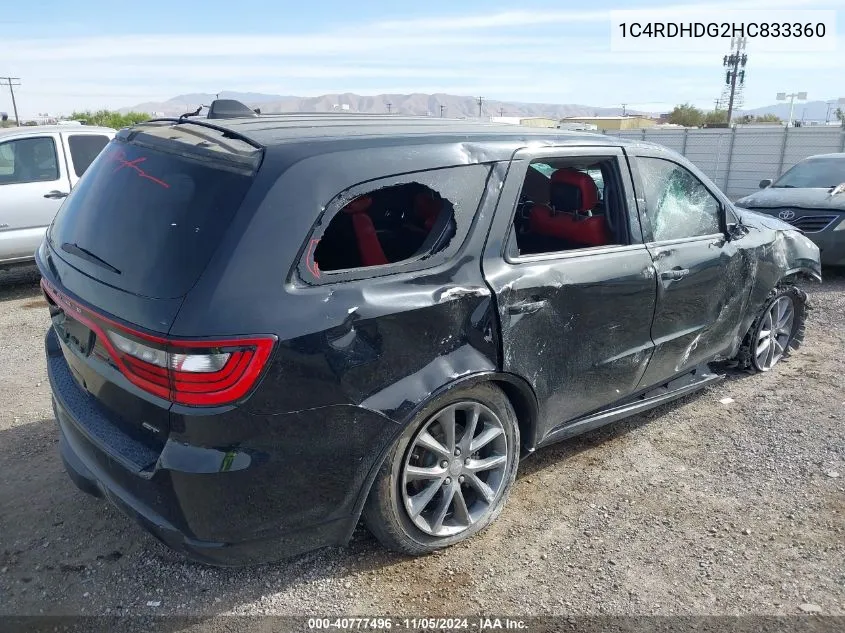 2017 Dodge Durango Gt Rwd VIN: 1C4RDHDG2HC833360 Lot: 40777496