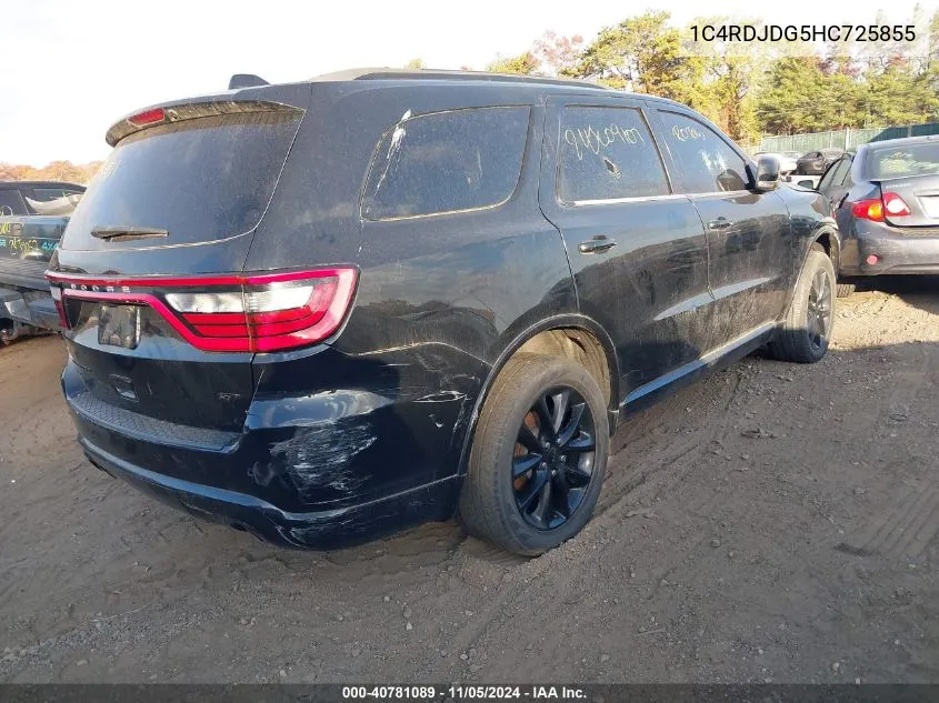 2017 Dodge Durango Gt Awd VIN: 1C4RDJDG5HC725855 Lot: 40781089