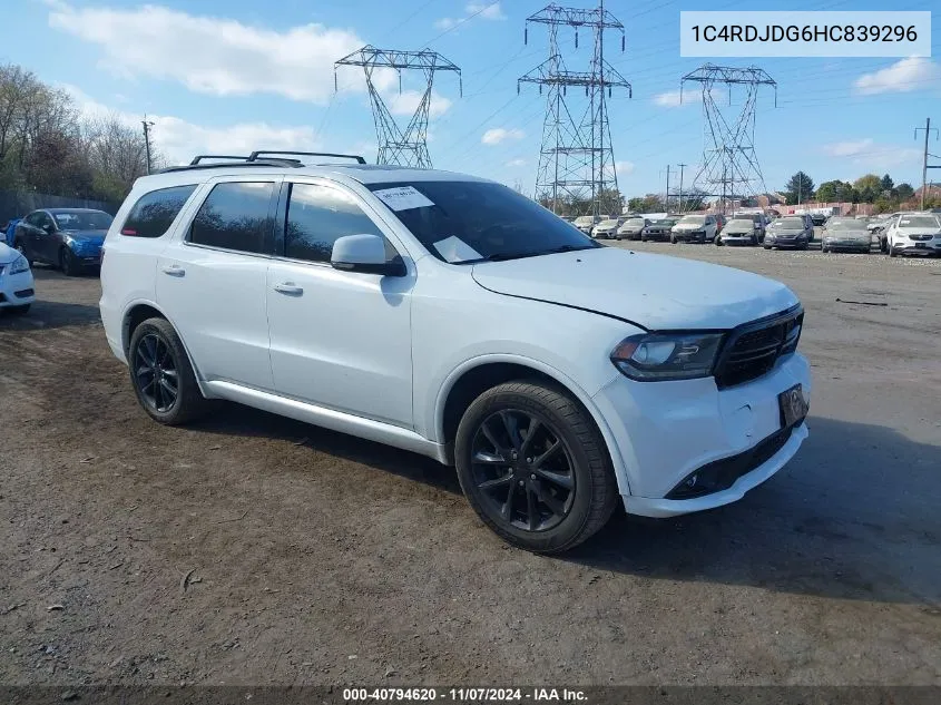 2017 Dodge Durango Gt Awd VIN: 1C4RDJDG6HC839296 Lot: 40794620