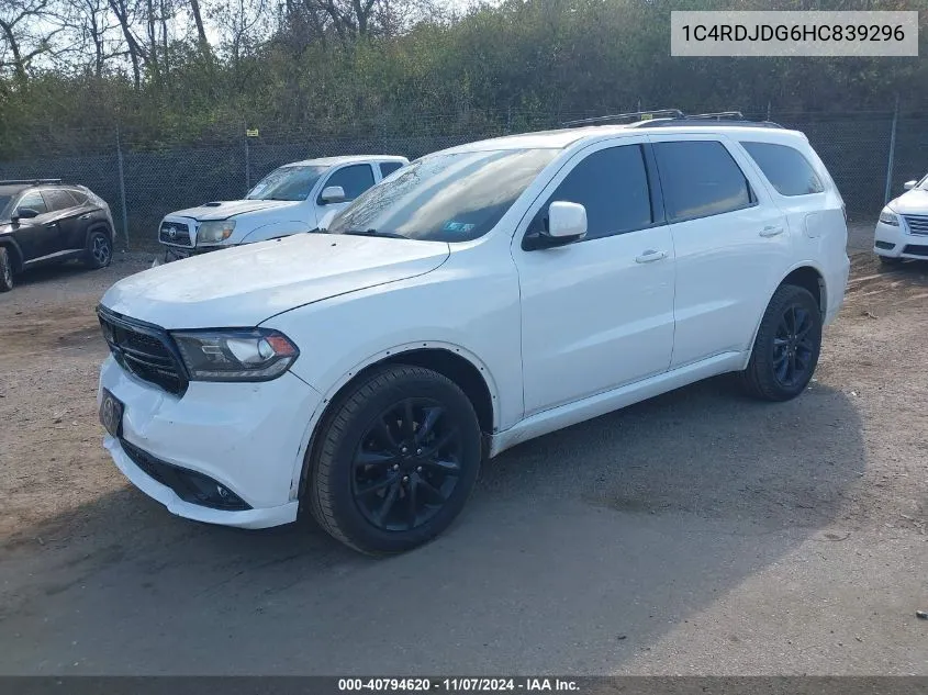 2017 Dodge Durango Gt Awd VIN: 1C4RDJDG6HC839296 Lot: 40794620