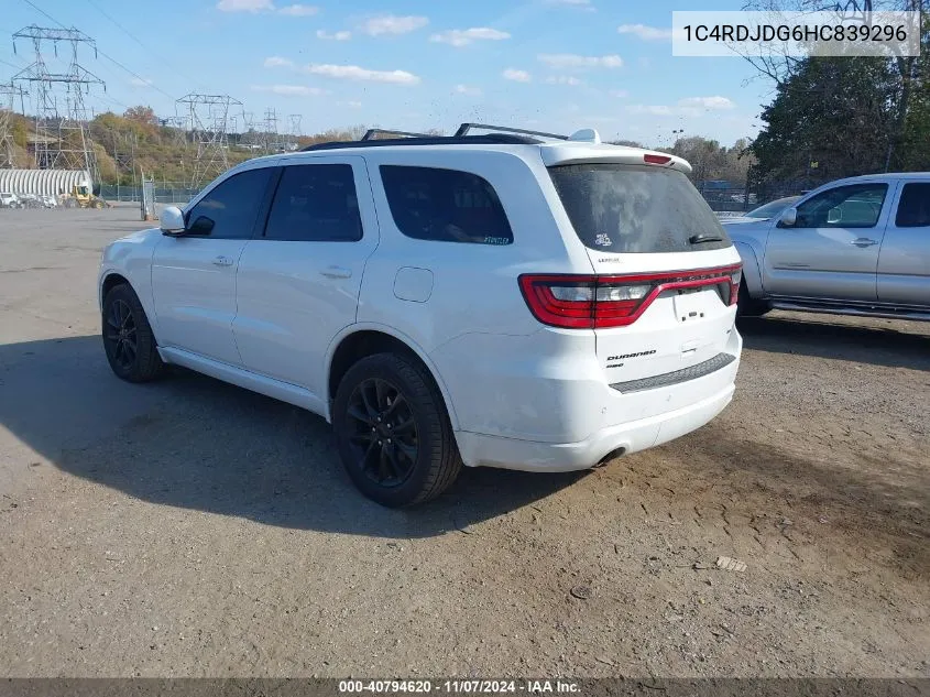 2017 Dodge Durango Gt Awd VIN: 1C4RDJDG6HC839296 Lot: 40794620