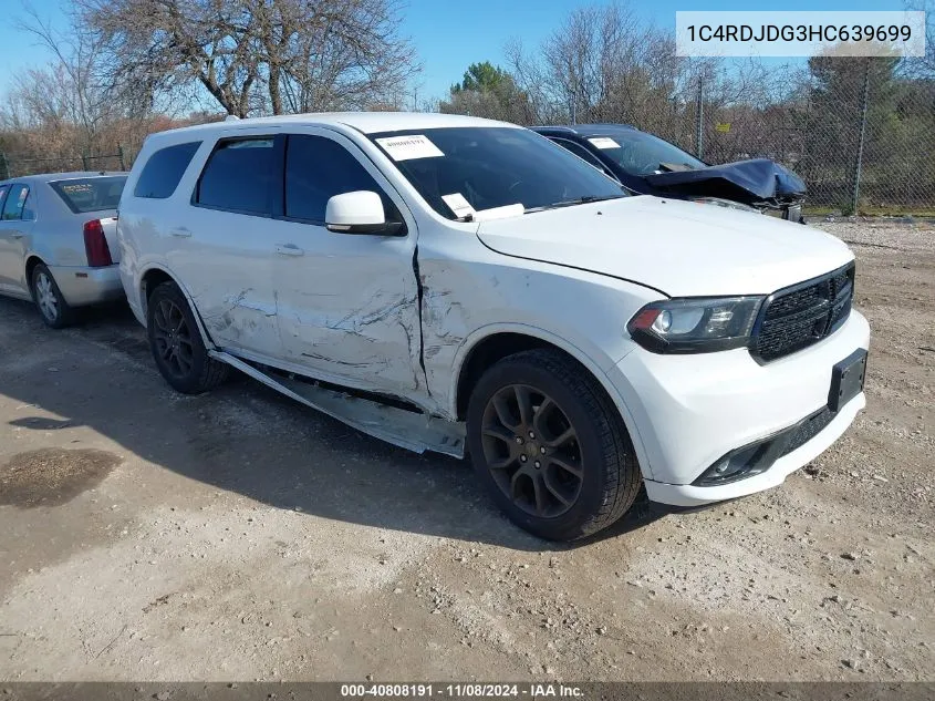 2017 Dodge Durango Gt Awd VIN: 1C4RDJDG3HC639699 Lot: 40808191