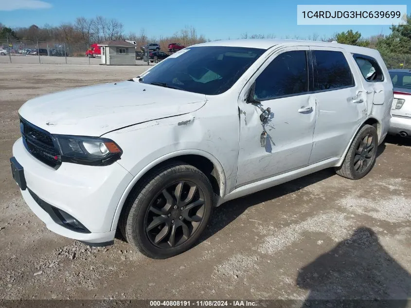 2017 Dodge Durango Gt Awd VIN: 1C4RDJDG3HC639699 Lot: 40808191