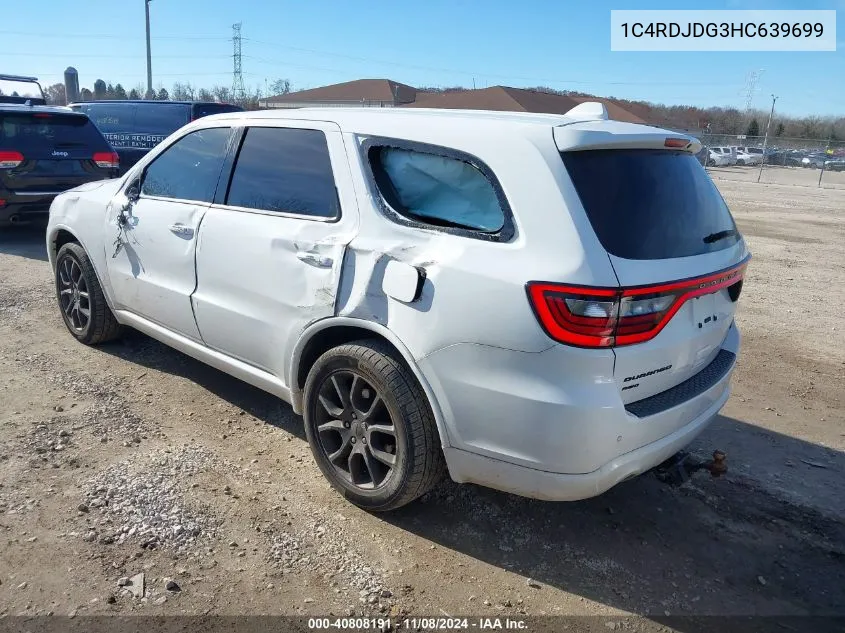 2017 Dodge Durango Gt Awd VIN: 1C4RDJDG3HC639699 Lot: 40808191