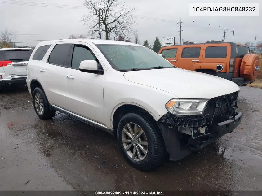 2017 Dodge Durango Sxt Awd VIN: 1C4RDJAG8HC848232 Lot: 40822409