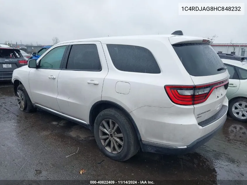 2017 Dodge Durango Sxt Awd VIN: 1C4RDJAG8HC848232 Lot: 40822409