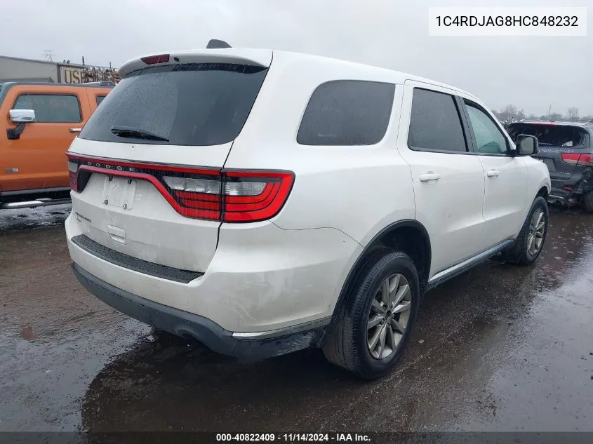 2017 Dodge Durango Sxt Awd VIN: 1C4RDJAG8HC848232 Lot: 40822409