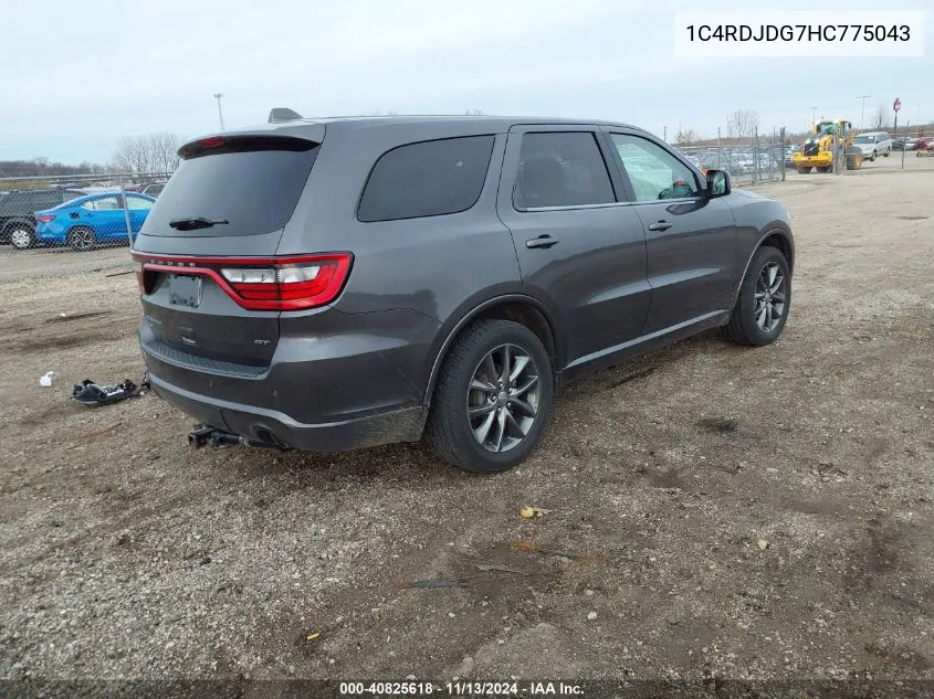 2017 Dodge Durango Gt Awd VIN: 1C4RDJDG7HC775043 Lot: 40825618