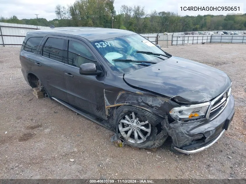 2017 Dodge Durango Sxt Rwd VIN: 1C4RDHAG0HC950651 Lot: 40833759