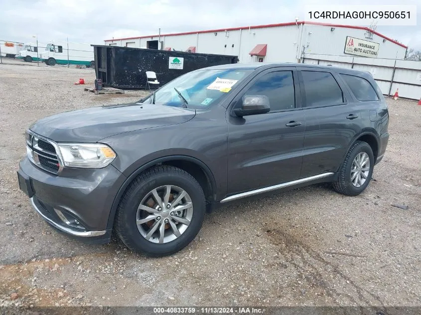 2017 Dodge Durango Sxt Rwd VIN: 1C4RDHAG0HC950651 Lot: 40833759