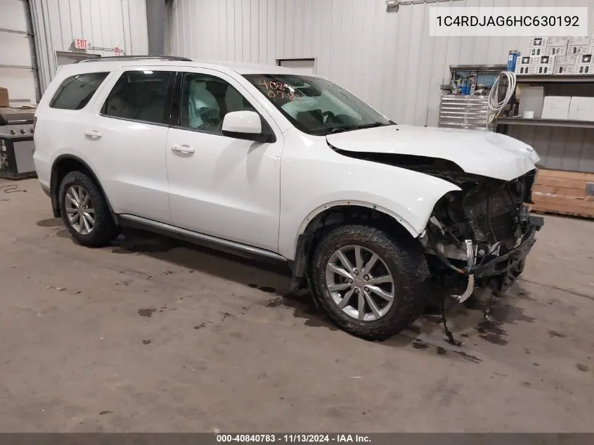 2017 Dodge Durango Sxt Awd VIN: 1C4RDJAG6HC630192 Lot: 40840783