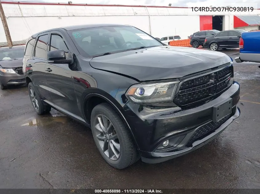 2017 Dodge Durango Gt Awd VIN: 1C4RDJDG7HC930819 Lot: 40858898