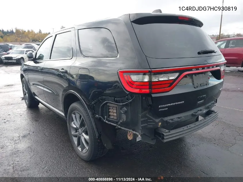 2017 Dodge Durango Gt Awd VIN: 1C4RDJDG7HC930819 Lot: 40858898