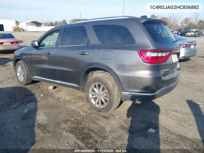 2017 Dodge Durango Sxt Awd VIN: 1C4RDJAG2HC806882 Lot: 40883865