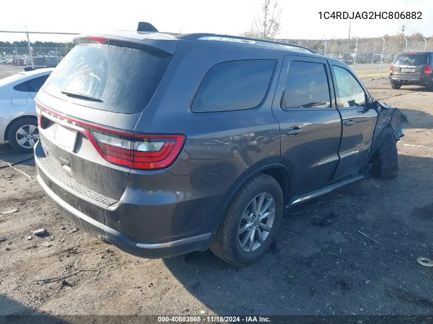 2017 Dodge Durango Sxt Awd VIN: 1C4RDJAG2HC806882 Lot: 40883865