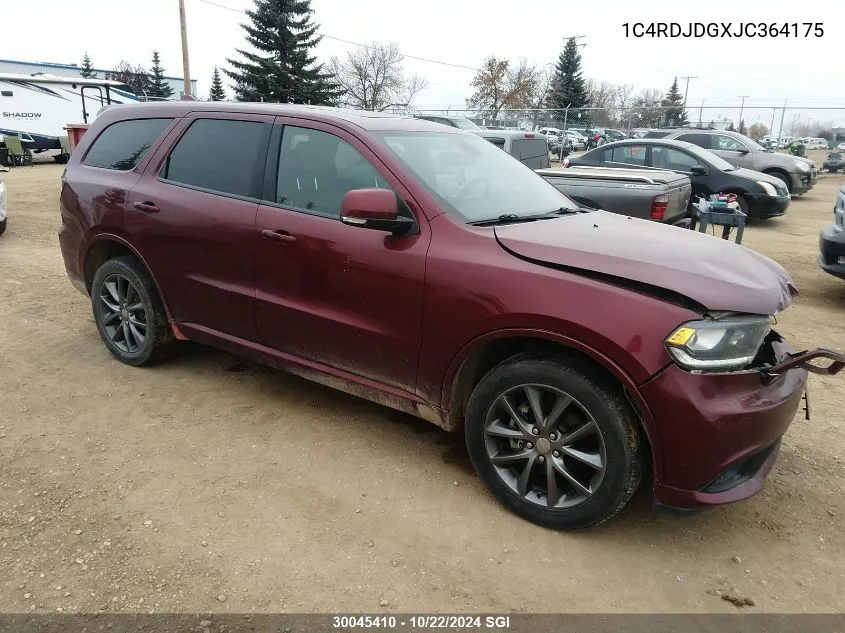 2018 Dodge Durango Gt VIN: 1C4RDJDGXJC364175 Lot: 30045410