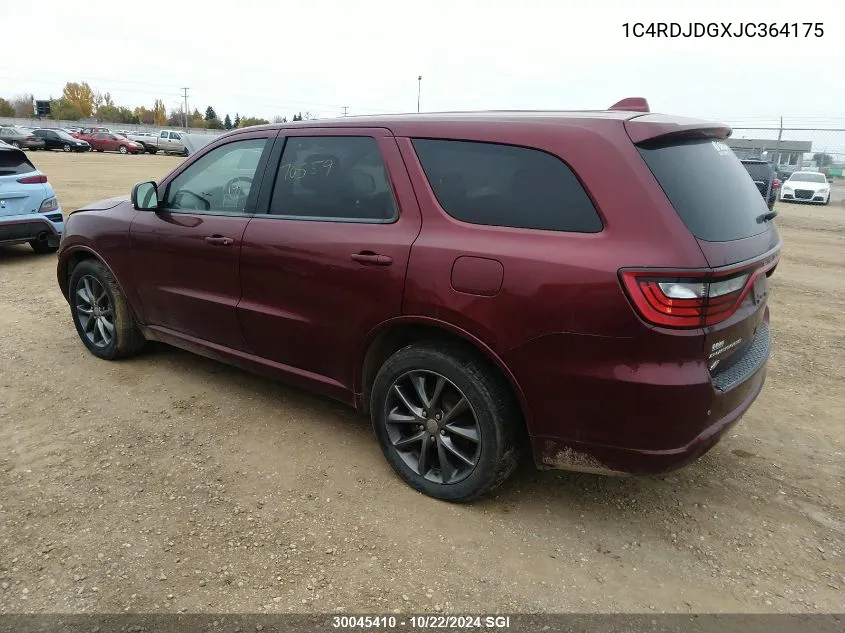 2018 Dodge Durango Gt VIN: 1C4RDJDGXJC364175 Lot: 30045410