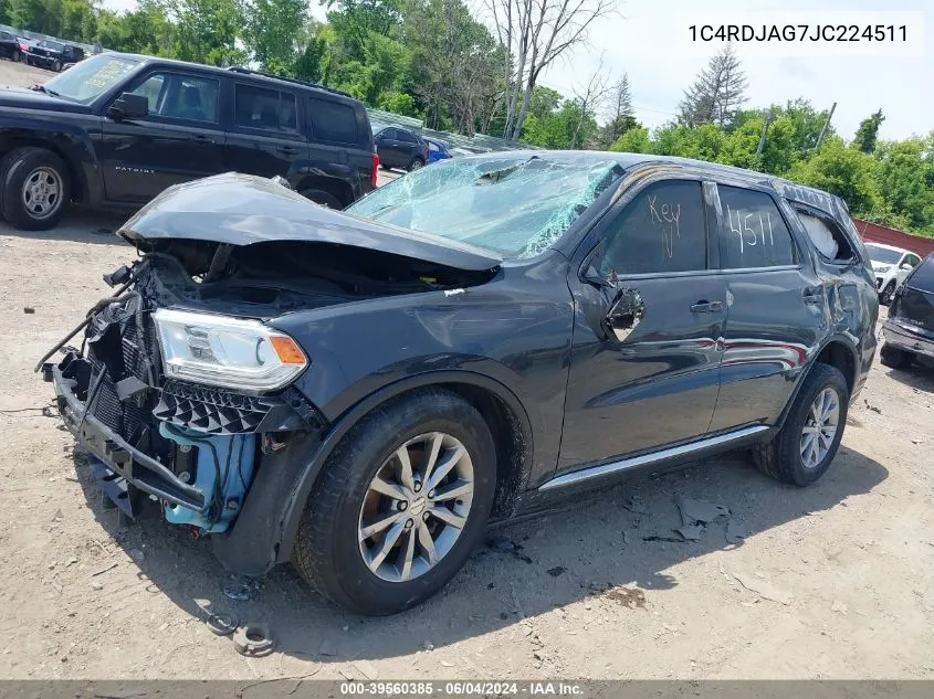 2018 Dodge Durango Sxt Awd VIN: 1C4RDJAG7JC224511 Lot: 39560385