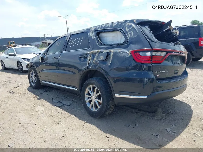 2018 Dodge Durango Sxt Awd VIN: 1C4RDJAG7JC224511 Lot: 39560385