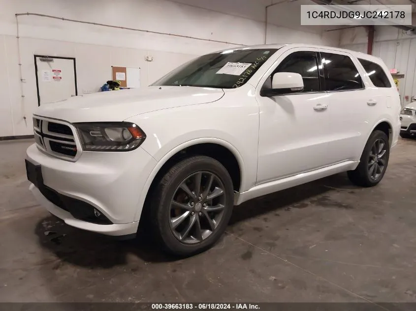 2018 Dodge Durango Gt VIN: 1C4RDJDG9JC242178 Lot: 39663183