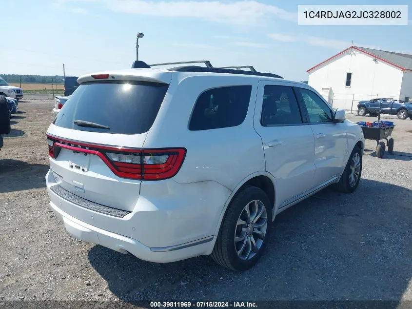 2018 Dodge Durango Sxt Awd VIN: 1C4RDJAG2JC328002 Lot: 39811969