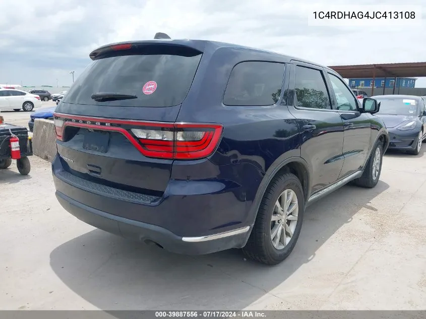 2018 Dodge Durango Sxt Rwd VIN: 1C4RDHAG4JC413108 Lot: 39887556