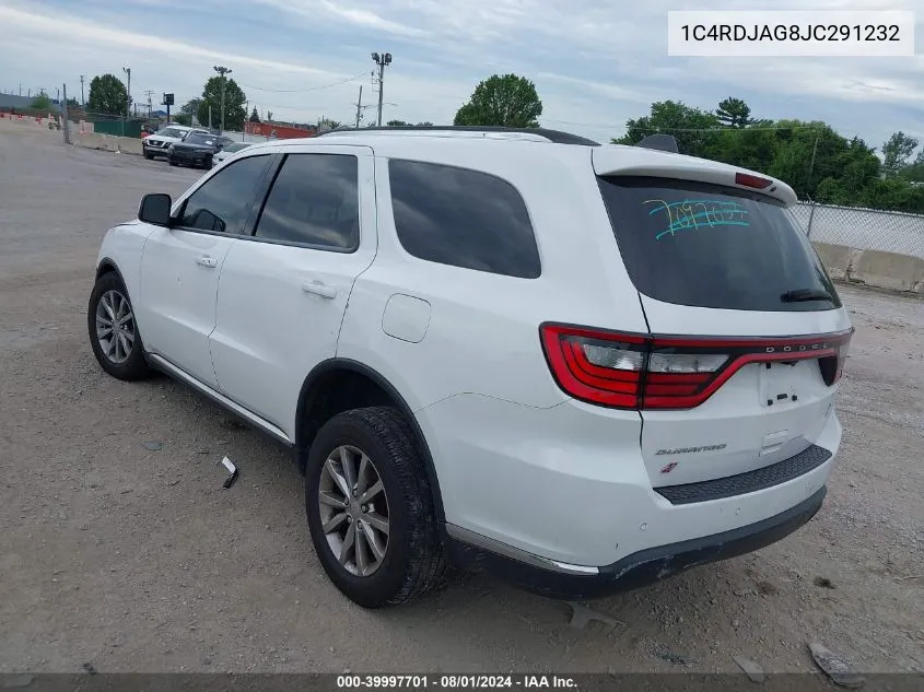 2018 Dodge Durango Sxt Awd VIN: 1C4RDJAG8JC291232 Lot: 39997701