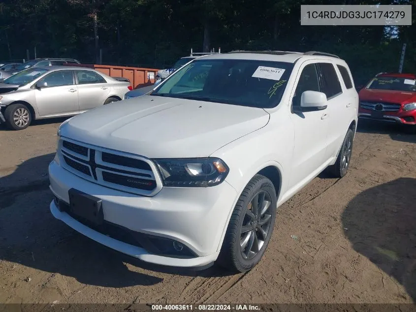 2018 Dodge Durango Gt Awd VIN: 1C4RDJDG3JC174279 Lot: 40063611