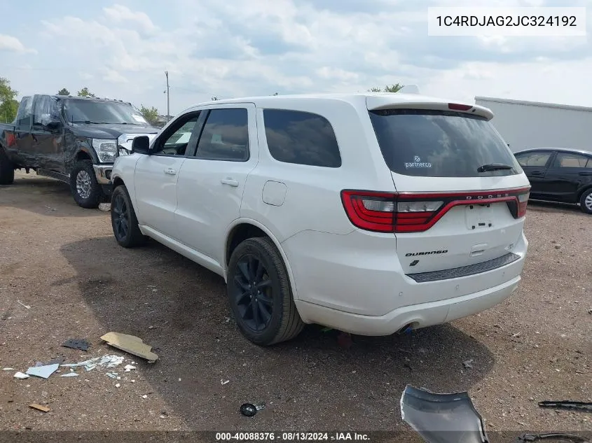 2018 Dodge Durango Sxt Awd VIN: 1C4RDJAG2JC324192 Lot: 40088376