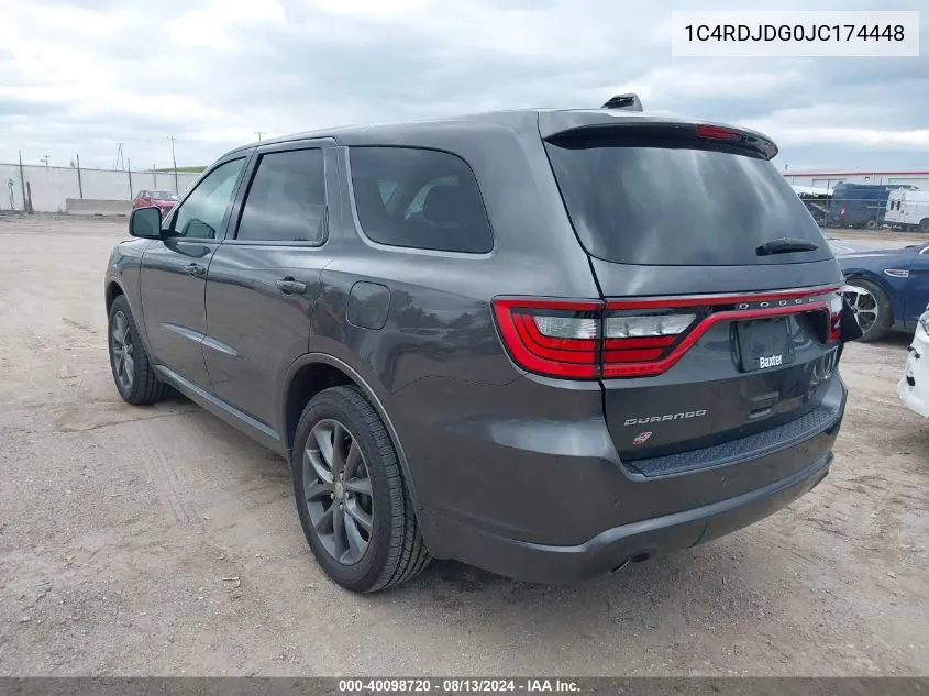 2018 Dodge Durango Gt Awd VIN: 1C4RDJDG0JC174448 Lot: 40098720