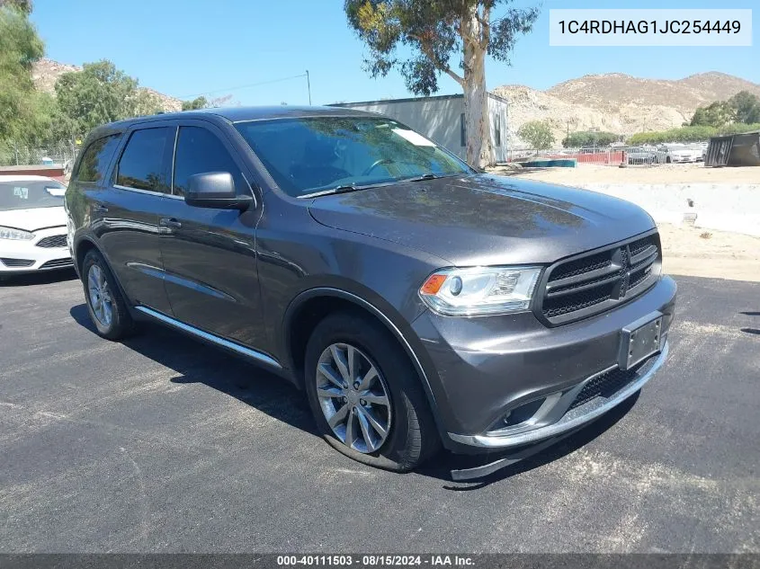 2018 Dodge Durango Sxt Rwd VIN: 1C4RDHAG1JC254449 Lot: 40111503