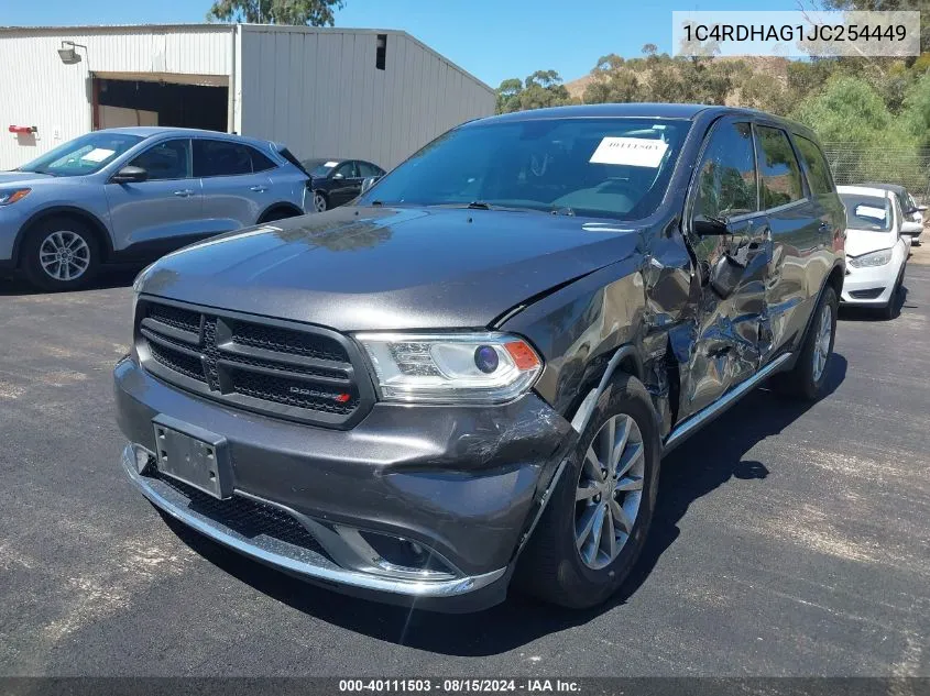 2018 Dodge Durango Sxt Rwd VIN: 1C4RDHAG1JC254449 Lot: 40111503