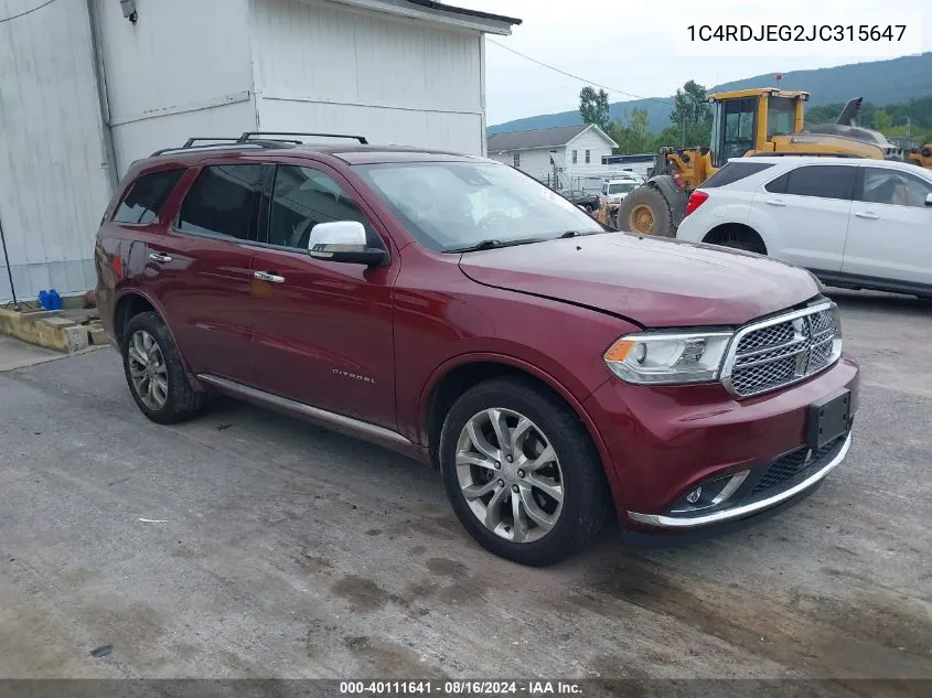 2018 Dodge Durango Citadel Awd VIN: 1C4RDJEG2JC315647 Lot: 40111641