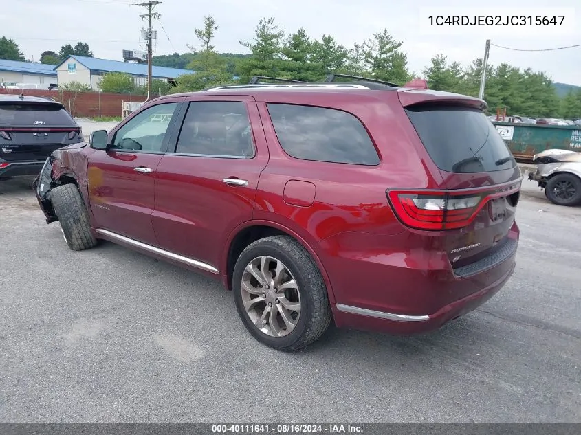 2018 Dodge Durango Citadel Awd VIN: 1C4RDJEG2JC315647 Lot: 40111641