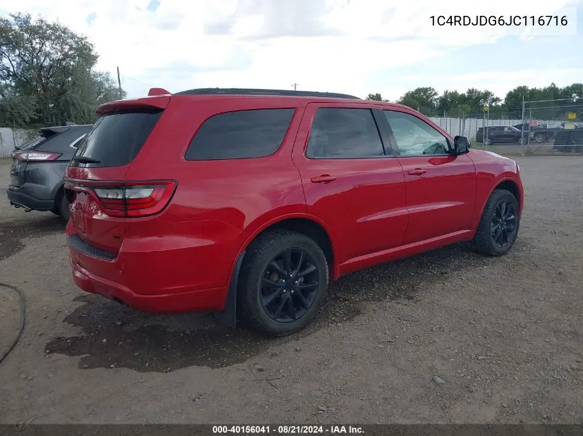 2018 Dodge Durango Gt Awd VIN: 1C4RDJDG6JC116716 Lot: 40156041