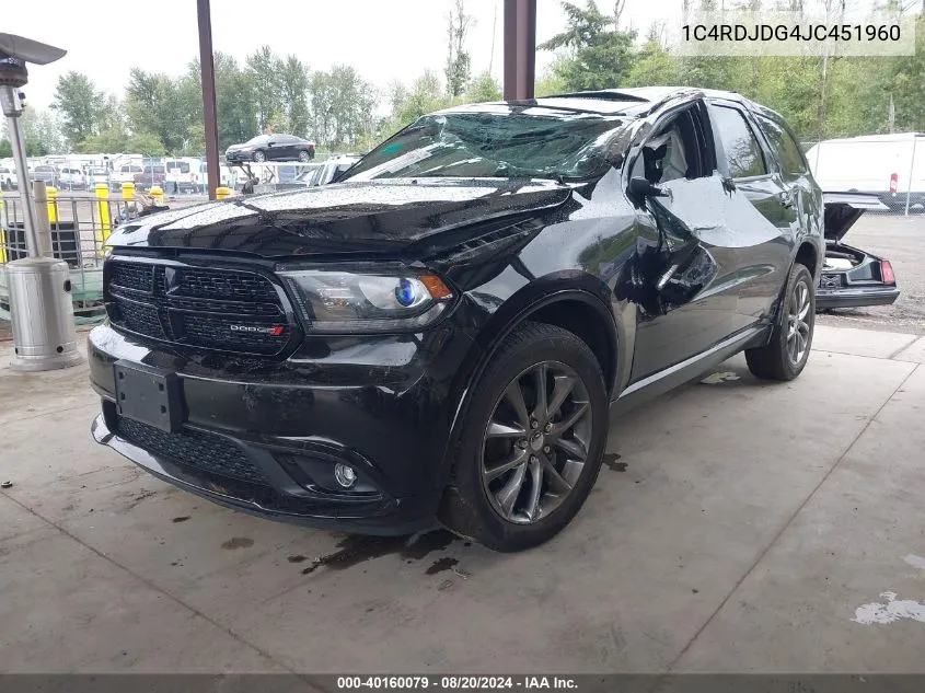 2018 Dodge Durango Gt VIN: 1C4RDJDG4JC451960 Lot: 40160079