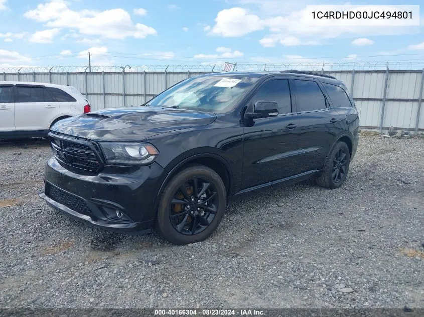 2018 Dodge Durango Gt Rwd VIN: 1C4RDHDG0JC494801 Lot: 40166304