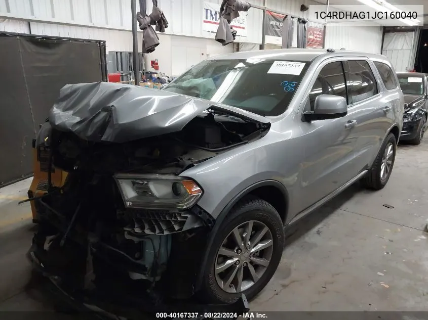 2018 Dodge Durango Sxt Rwd VIN: 1C4RDHAG1JC160040 Lot: 40167337