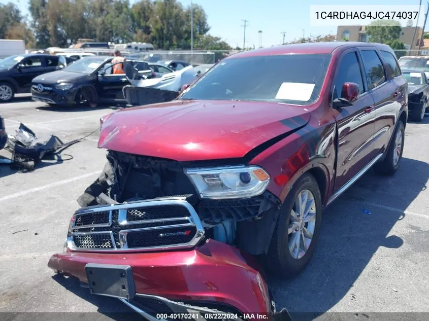 2018 Dodge Durango Sxt Rwd VIN: 1C4RDHAG4JC474037 Lot: 40170241