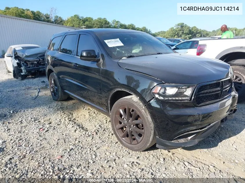 2018 Dodge Durango Sxt Rwd VIN: 1C4RDHAG9JC114214 Lot: 40177106