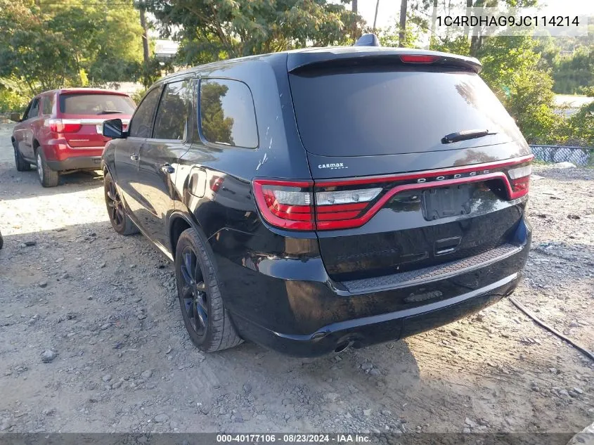 2018 Dodge Durango Sxt Rwd VIN: 1C4RDHAG9JC114214 Lot: 40177106