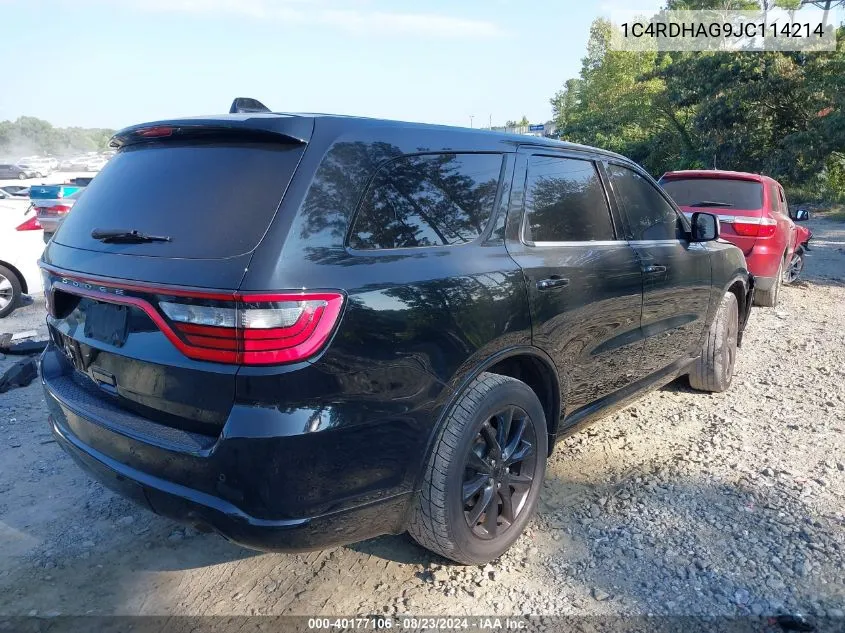 2018 Dodge Durango Sxt Rwd VIN: 1C4RDHAG9JC114214 Lot: 40177106