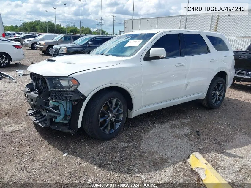 2018 Dodge Durango Gt Rwd VIN: 1C4RDHDG8JC494240 Lot: 40191037