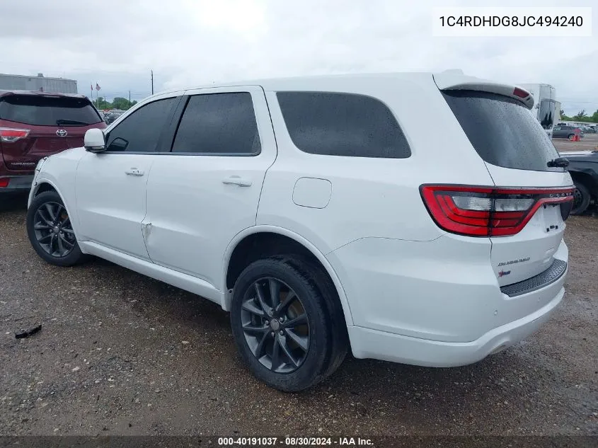 1C4RDHDG8JC494240 2018 Dodge Durango Gt Rwd