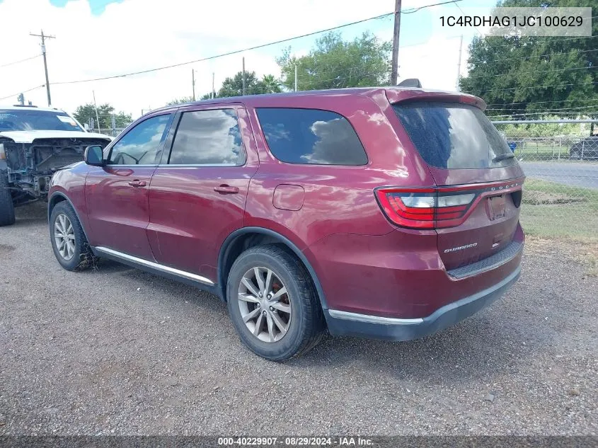 2018 Dodge Durango Sxt Rwd VIN: 1C4RDHAG1JC100629 Lot: 40229907